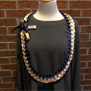 Double Braided Ribbon Leis - Three Colors (Navy, Gold and White) - Lot of 6